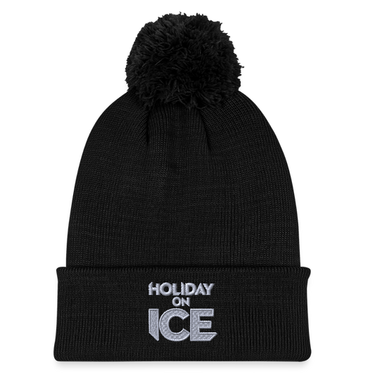 Knitted hat with pompom - black